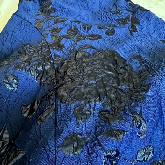 Teri Jon Rickie Freeman Blue Black Floral Jacquard High Low Gown Size 2 Dress - Picture 5 of 12